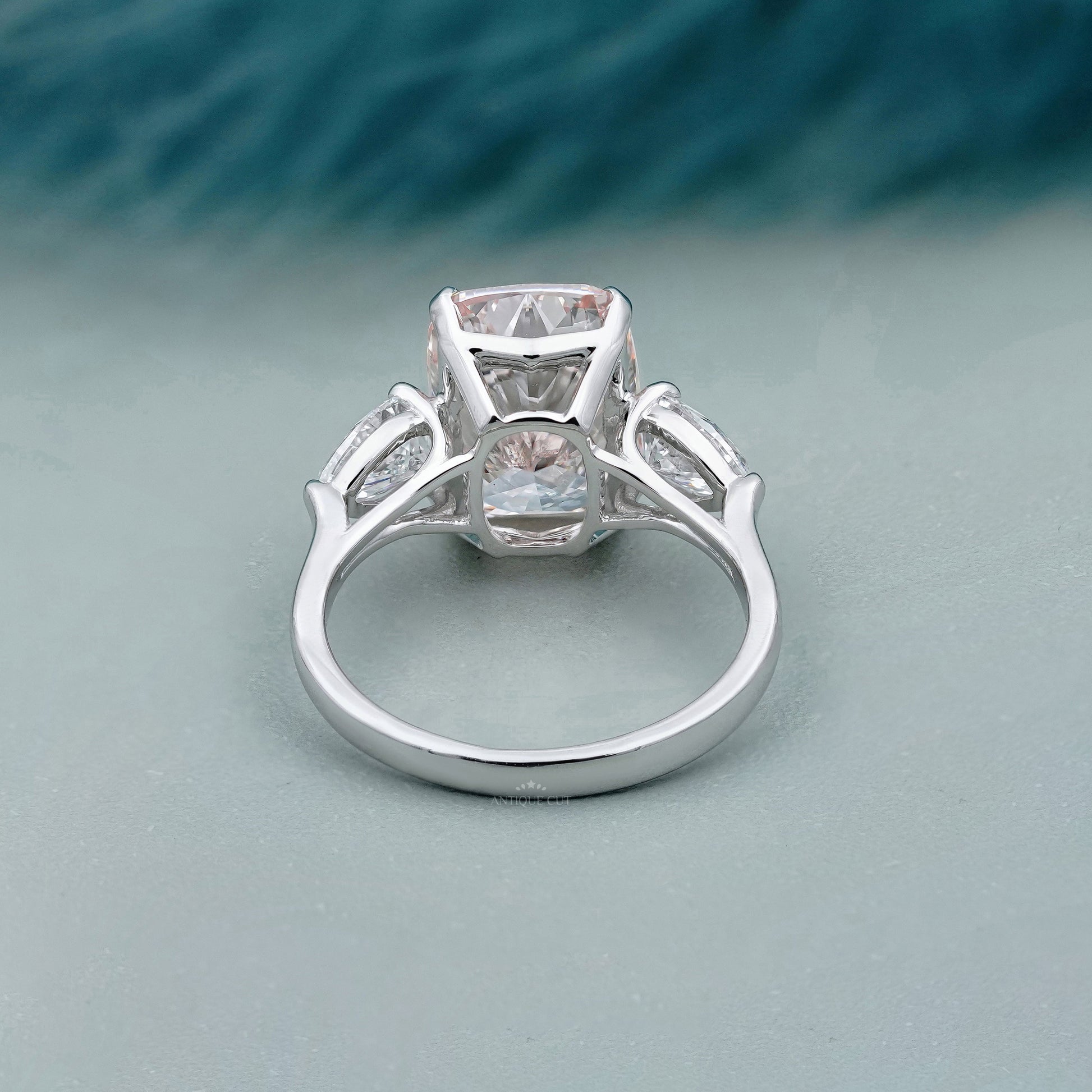 Fancy Pink Cushion 5.30tcw Lab Diamond Engagement Ring | Three Stone | IGI Certified