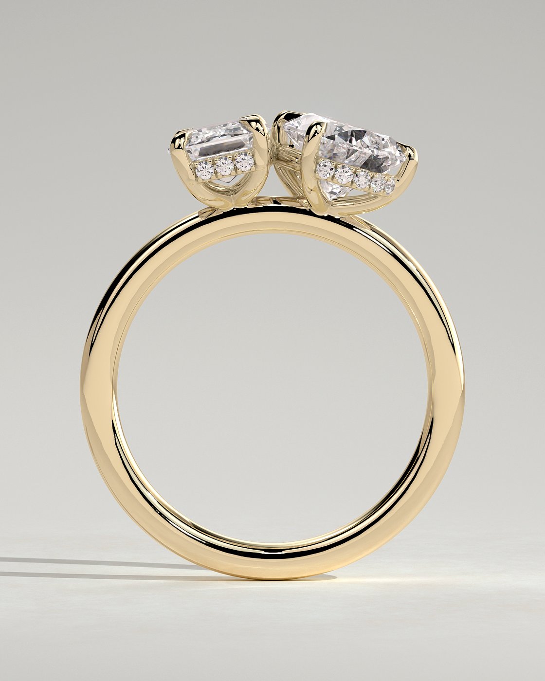 Yellow :: IGI certified 1.8ct emerald 1.5ct pear lab grown diamond engagement ring yellow gold classic design