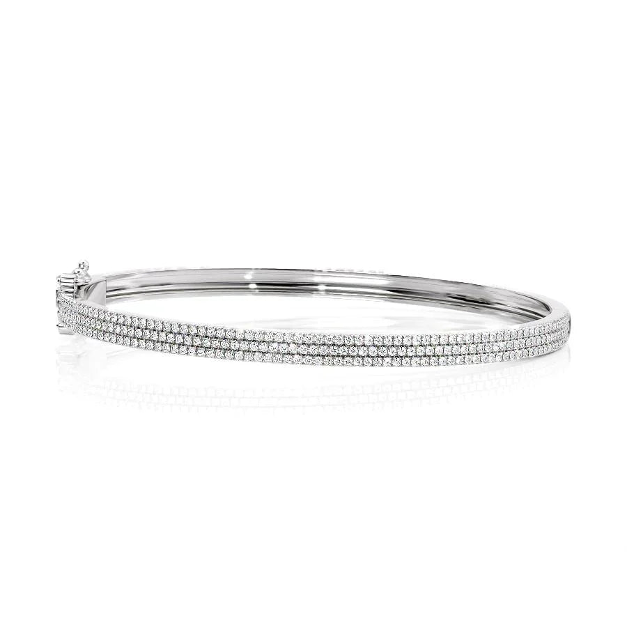 Round Lab-Grown Diamond 3 Row Pave Bangle, EF Color, VS Clarity, IGI Certified
