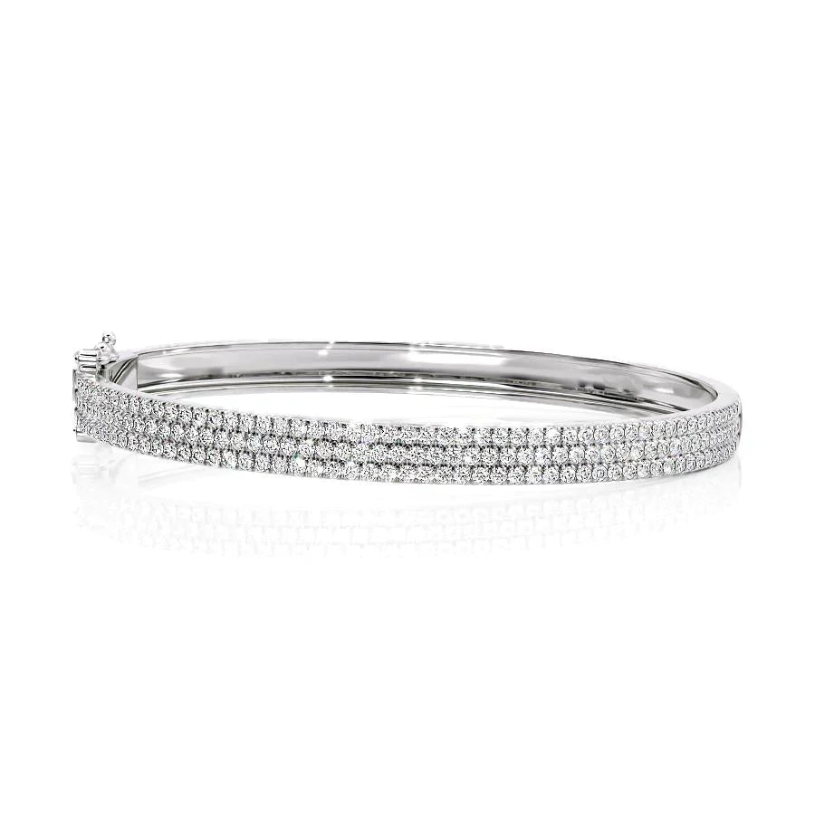 Round Lab-Grown Diamond 3 Row Pave Bangle, EF Color, VS Clarity, IGI Certified