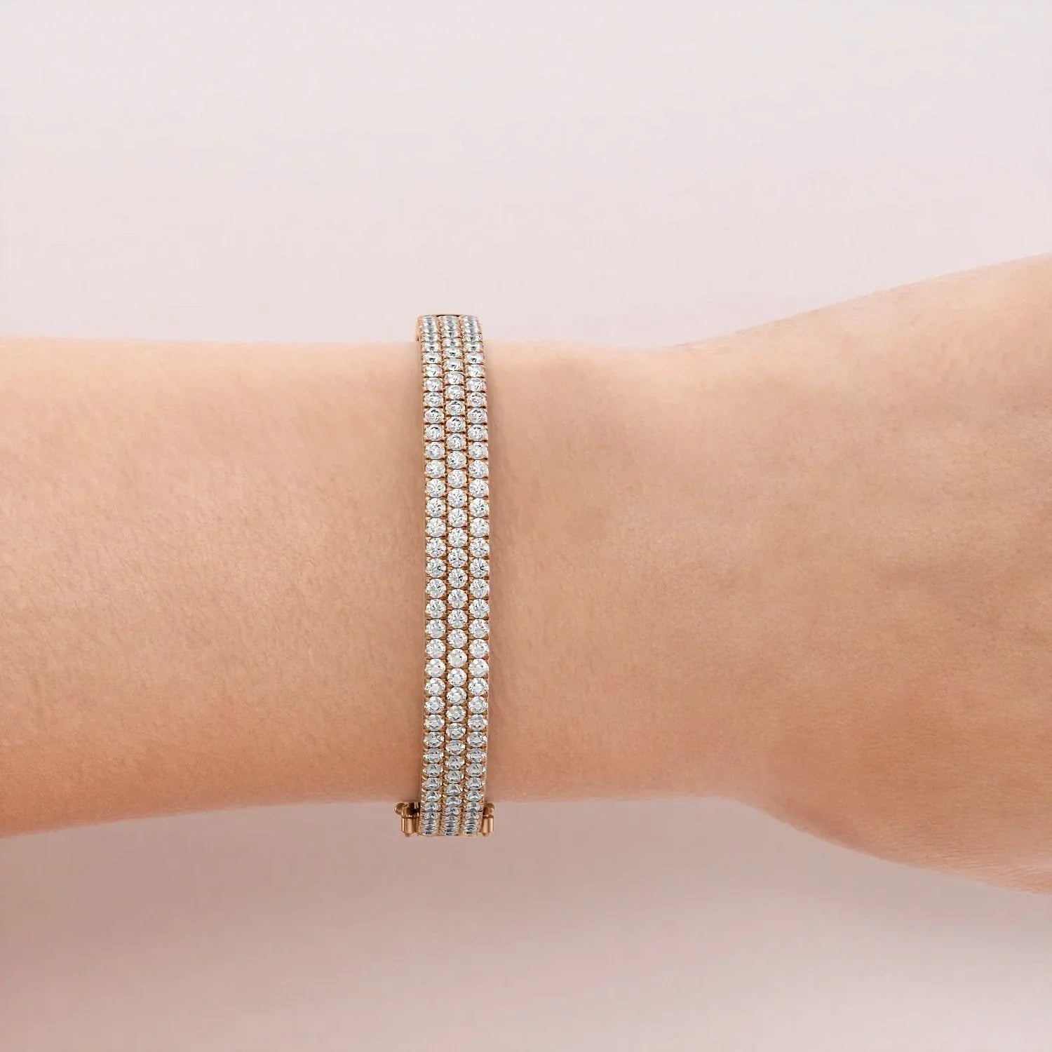 Round Lab-Grown Diamond 3 Row Pave Bangle, EF Color, VS Clarity, IGI Certified