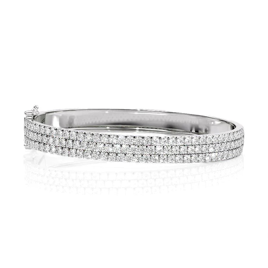 Round Lab-Grown Diamond 3 Row Pave Bangle, EF Color, VS Clarity, IGI Certified