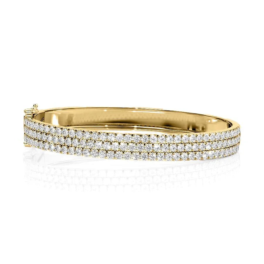 Round Lab-Grown Diamond 3 Row Pave Bangle, EF Color, VS Clarity, IGI Certified