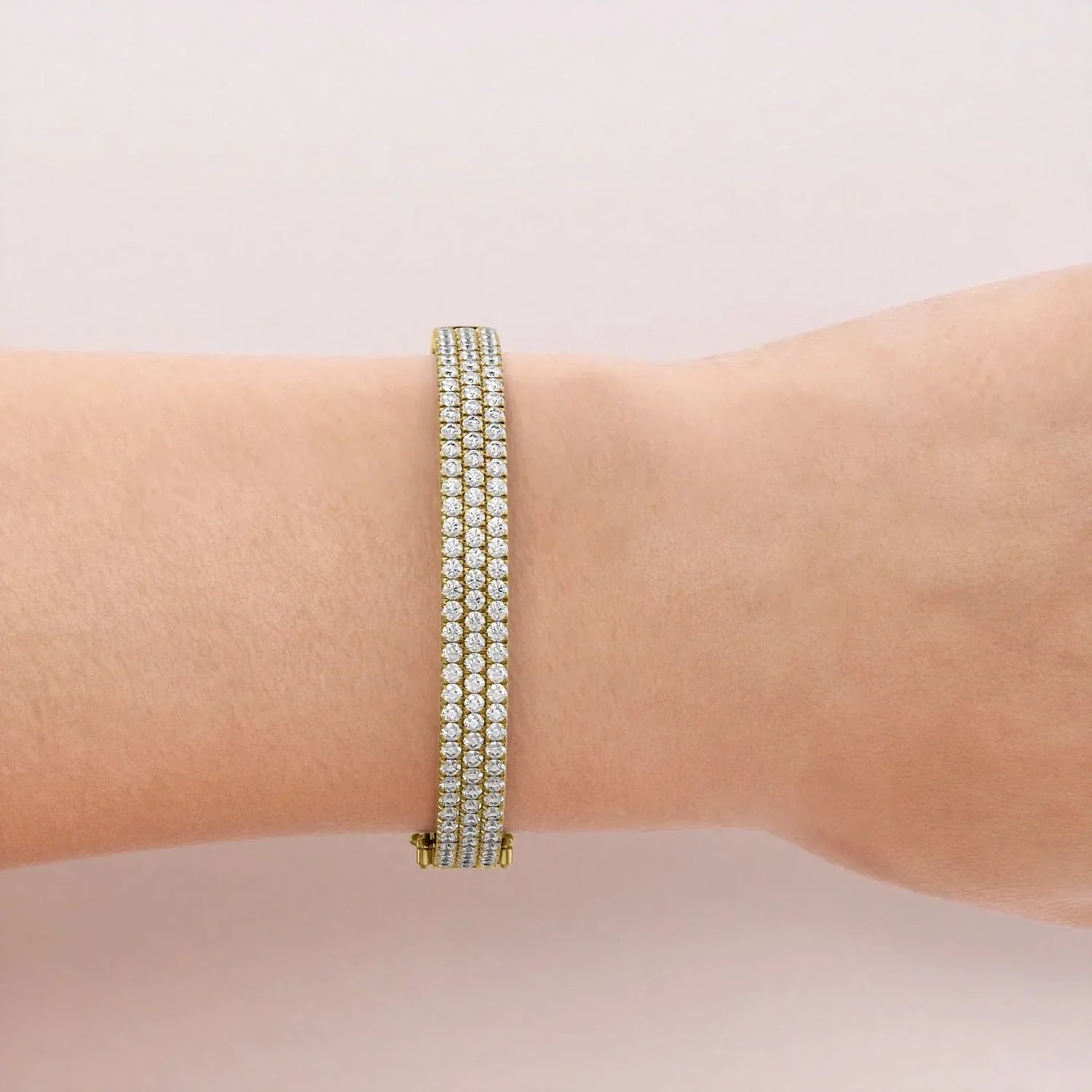 Round Lab-Grown Diamond 3 Row Pave Bangle, EF Color, VS Clarity, IGI Certified