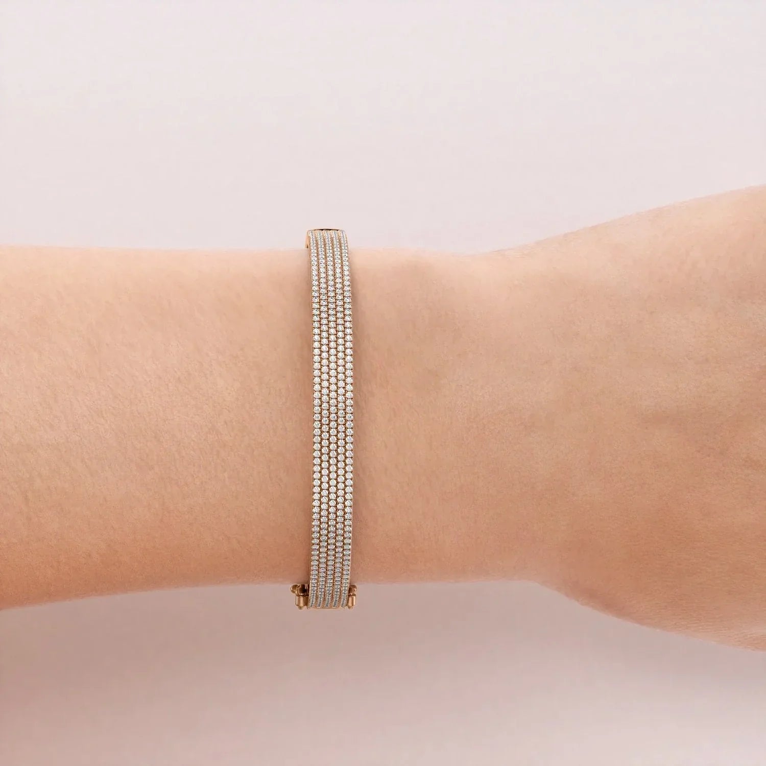 Round Lab Grown Diamond 5 Row Pave Bangle, EF Color, VS Clarity, IGI Certified