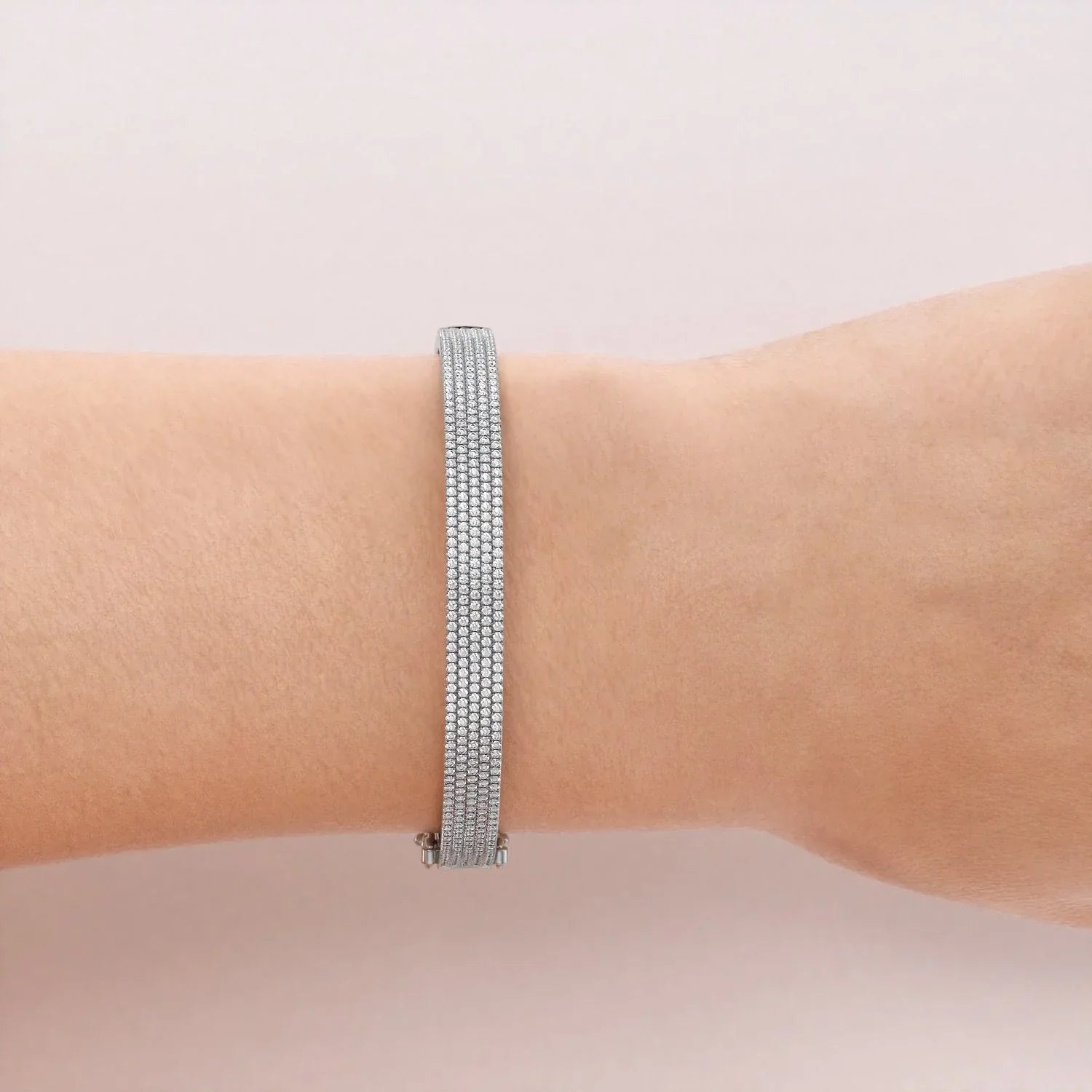 Round Lab Grown Diamond 5 Row Pave Bangle, EF Color, VS Clarity, IGI Certified