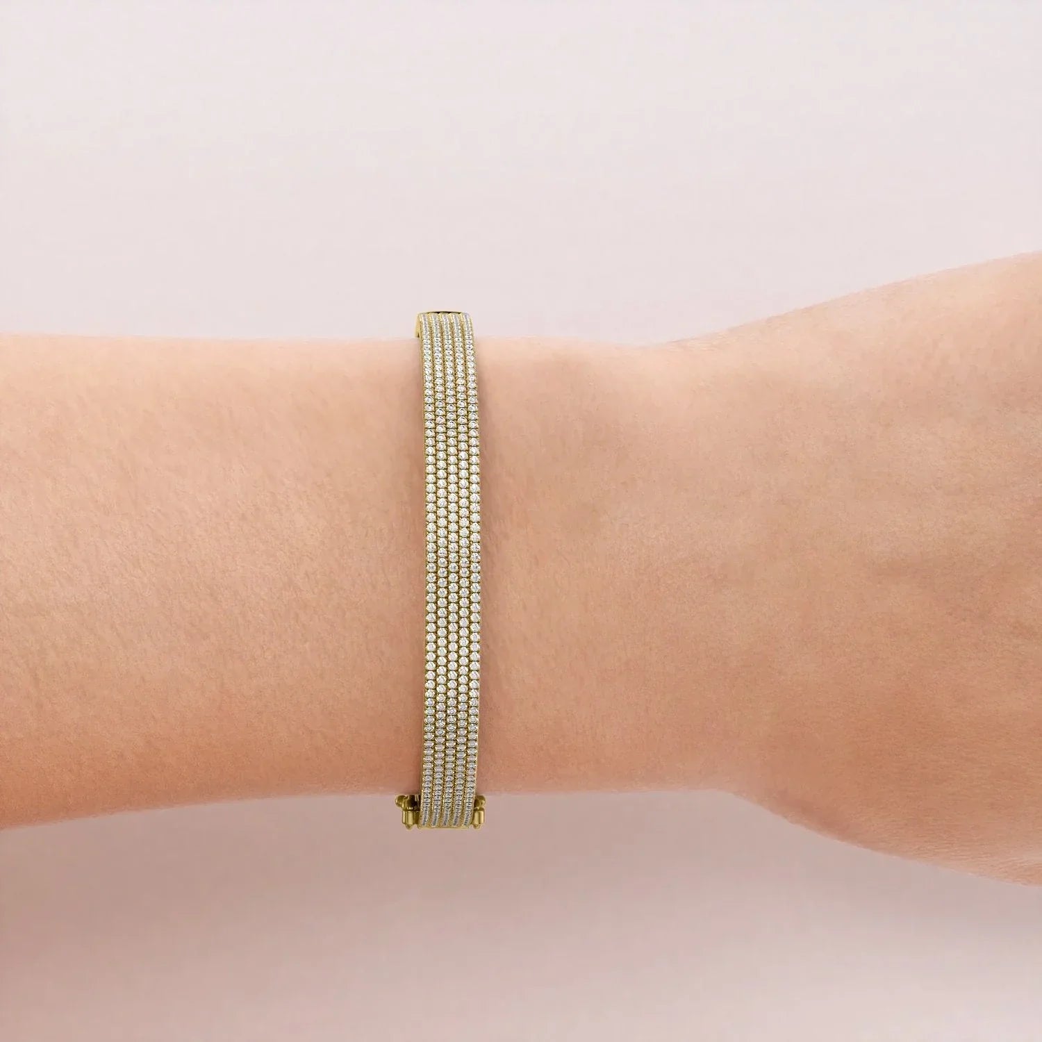 Round Lab Grown Diamond 5 Row Pave Bangle, EF Color, VS Clarity, IGI Certified