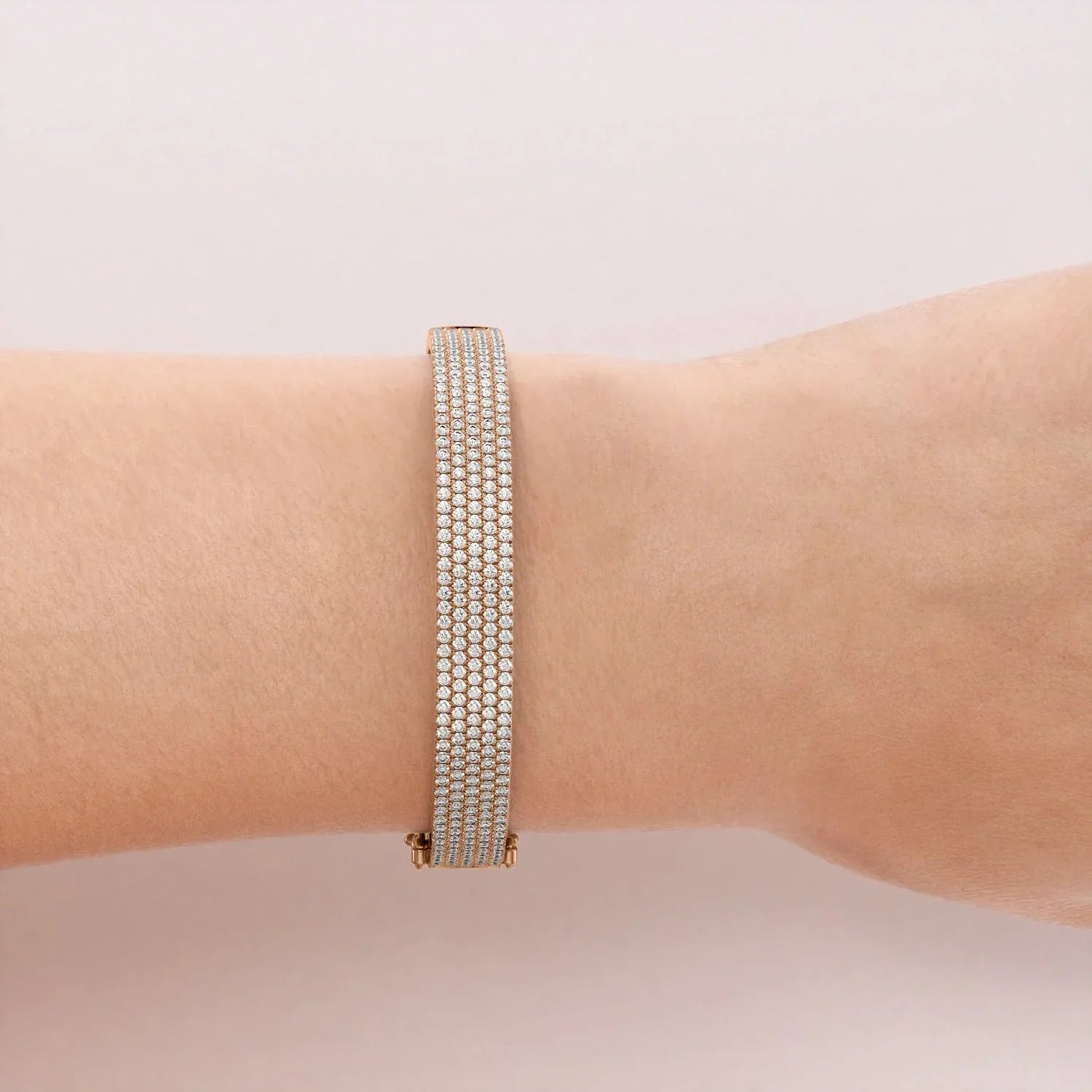 Round Lab Grown Diamond 5 Row Pave Bangle, EF Color, VS Clarity, IGI Certified