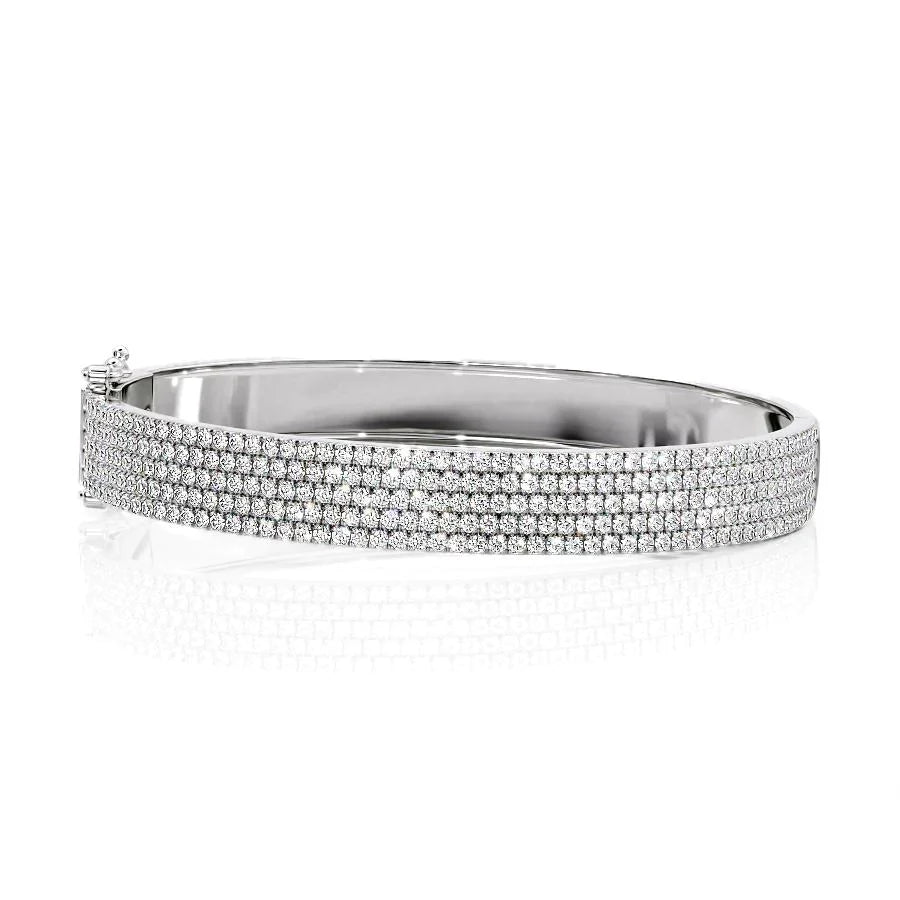 Round Lab Grown Diamond 5 Row Pave Bangle, EF Color, VS Clarity, IGI Certified