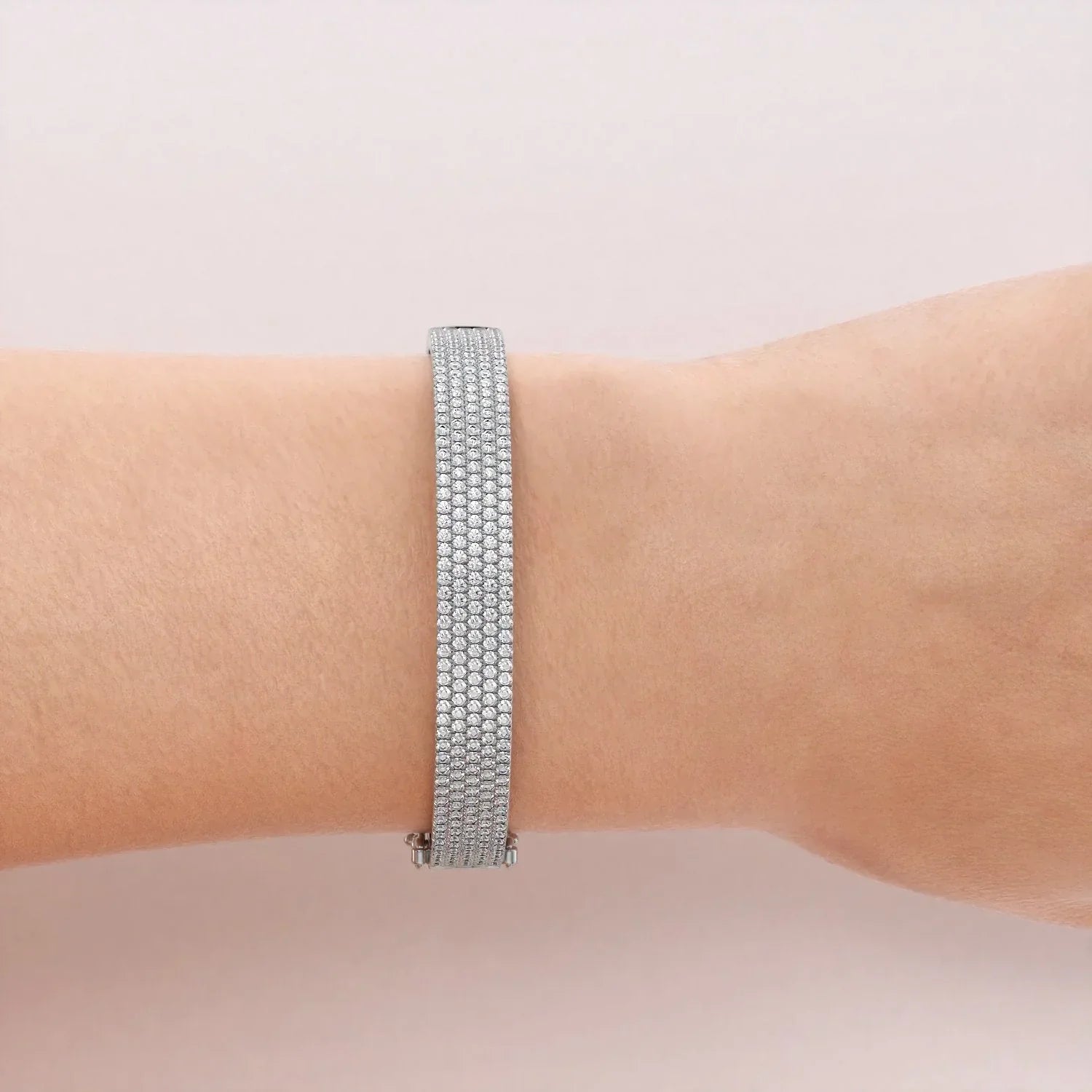 Round Lab Grown Diamond 5 Row Pave Bangle, EF Color, VS Clarity, IGI Certified