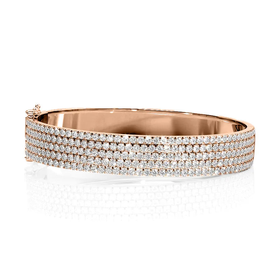 Round Lab Grown Diamond 5 Row Pave Bangle, EF Color, VS Clarity, IGI Certified