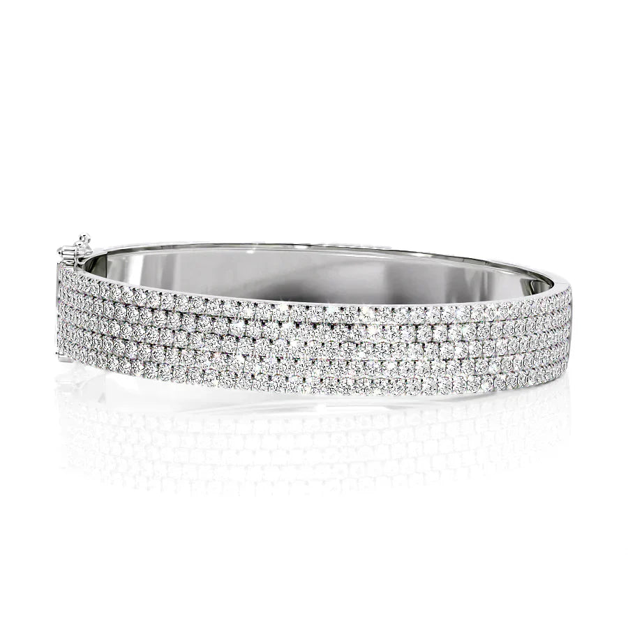 Round Lab Grown Diamond 5 Row Pave Bangle, EF Color, VS Clarity, IGI Certified