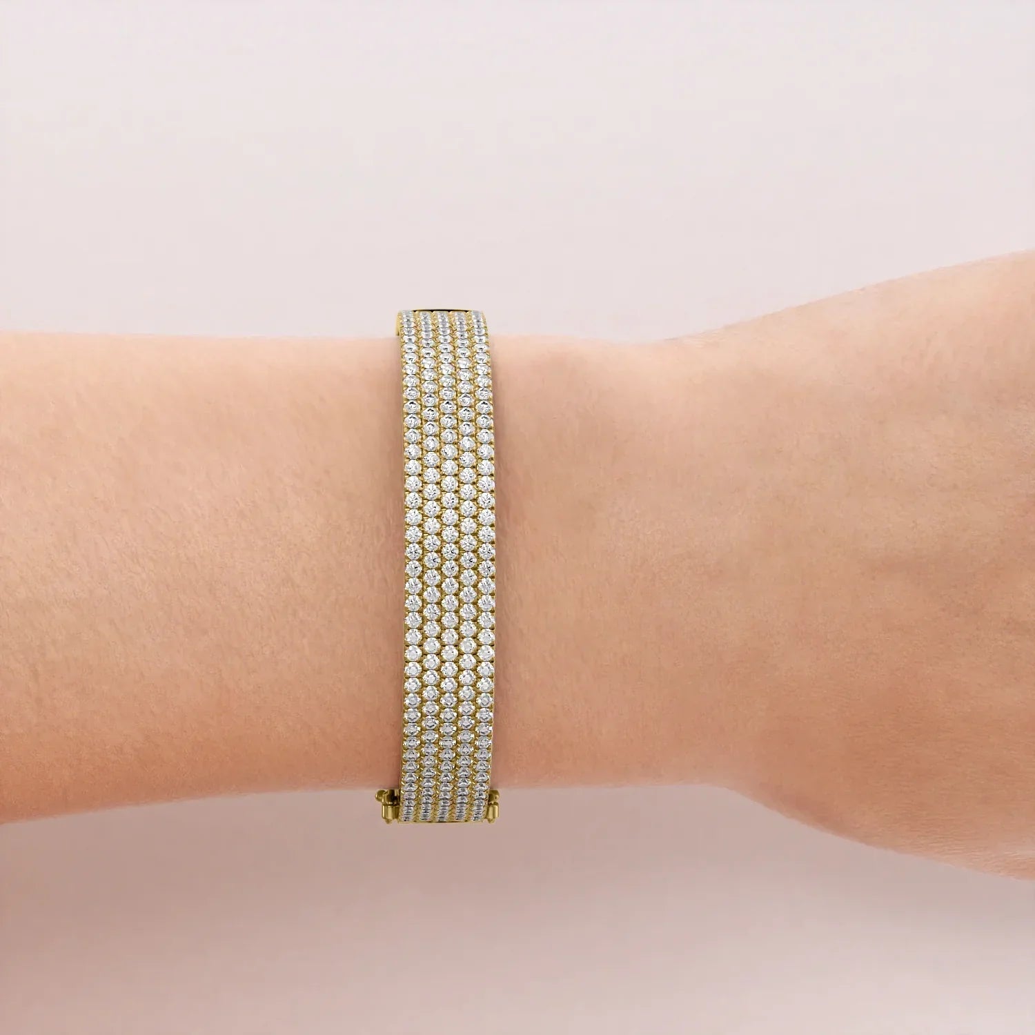 Round Lab Grown Diamond 5 Row Pave Bangle, EF Color, VS Clarity, IGI Certified