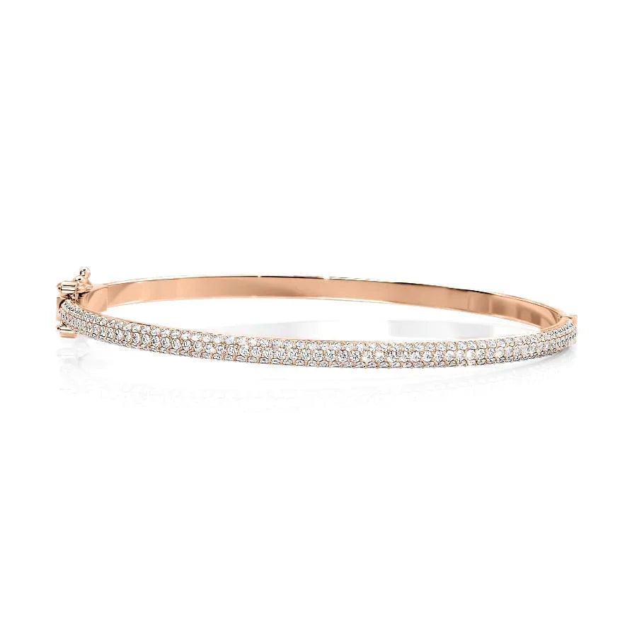 Round Lab-Grown Diamond 3 Row Bombe Bangle, EF Color, VS Clarity, IGI Certified