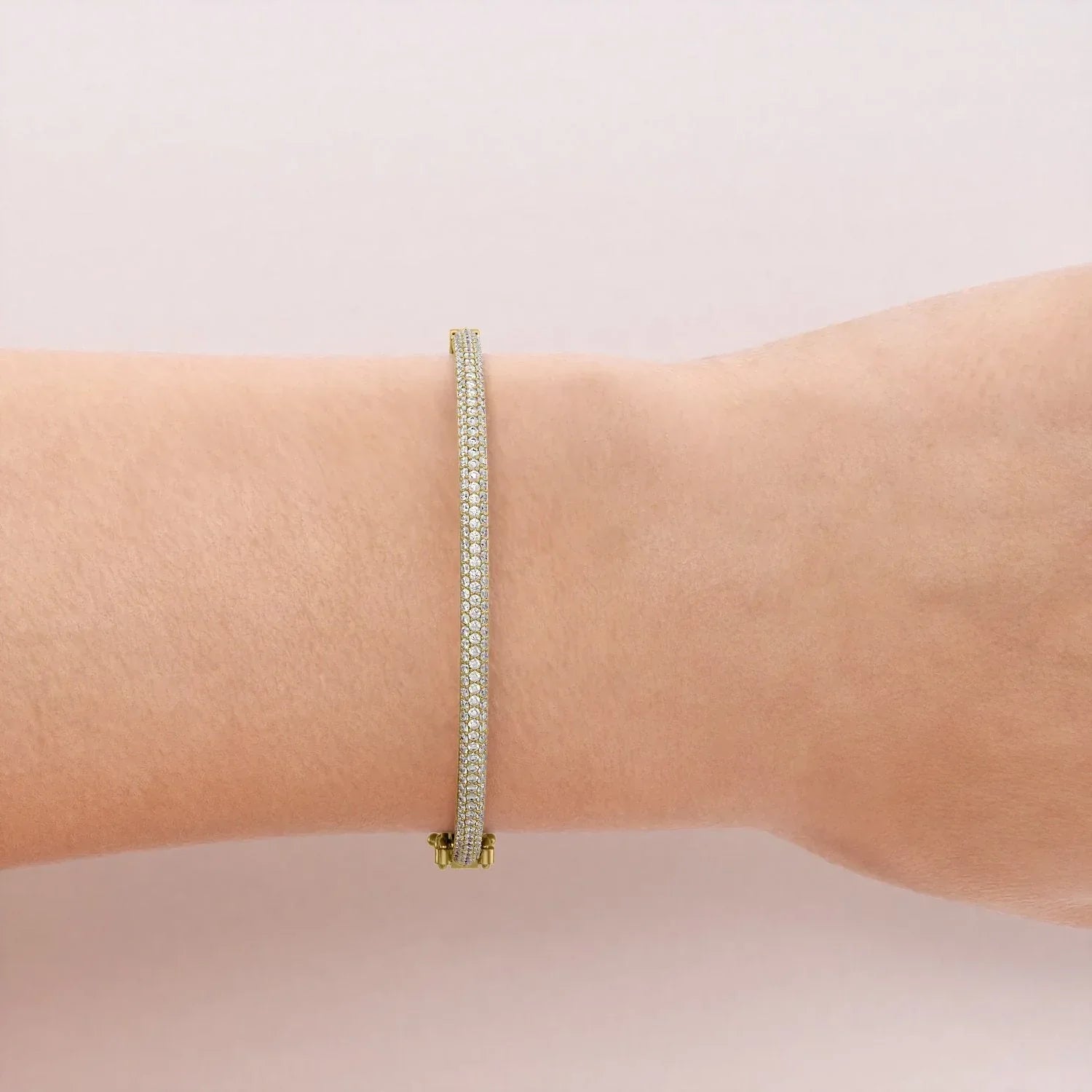 Round Lab-Grown Diamond 3 Row Bombe Bangle, EF Color, VS Clarity, IGI Certified