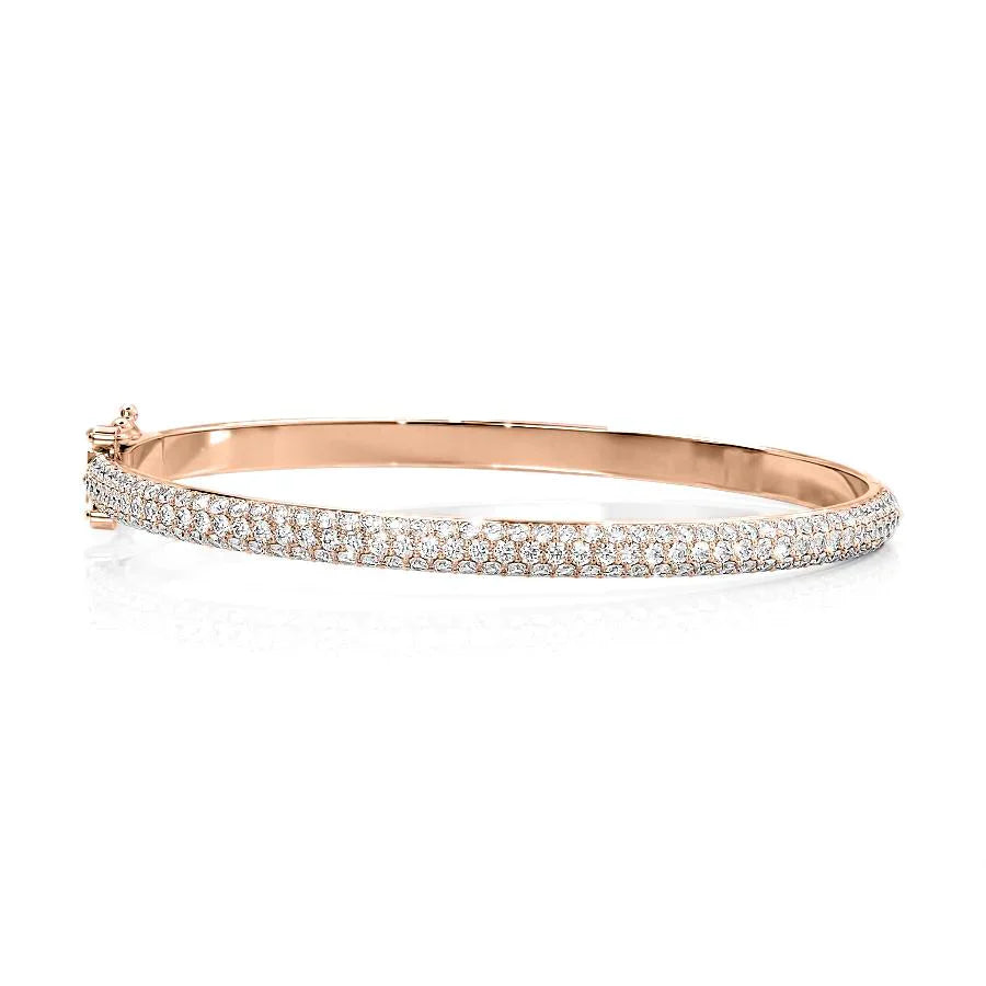 Round Lab-Grown Diamond 3 Row Bombe Bangle, EF Color, VS Clarity, IGI Certified