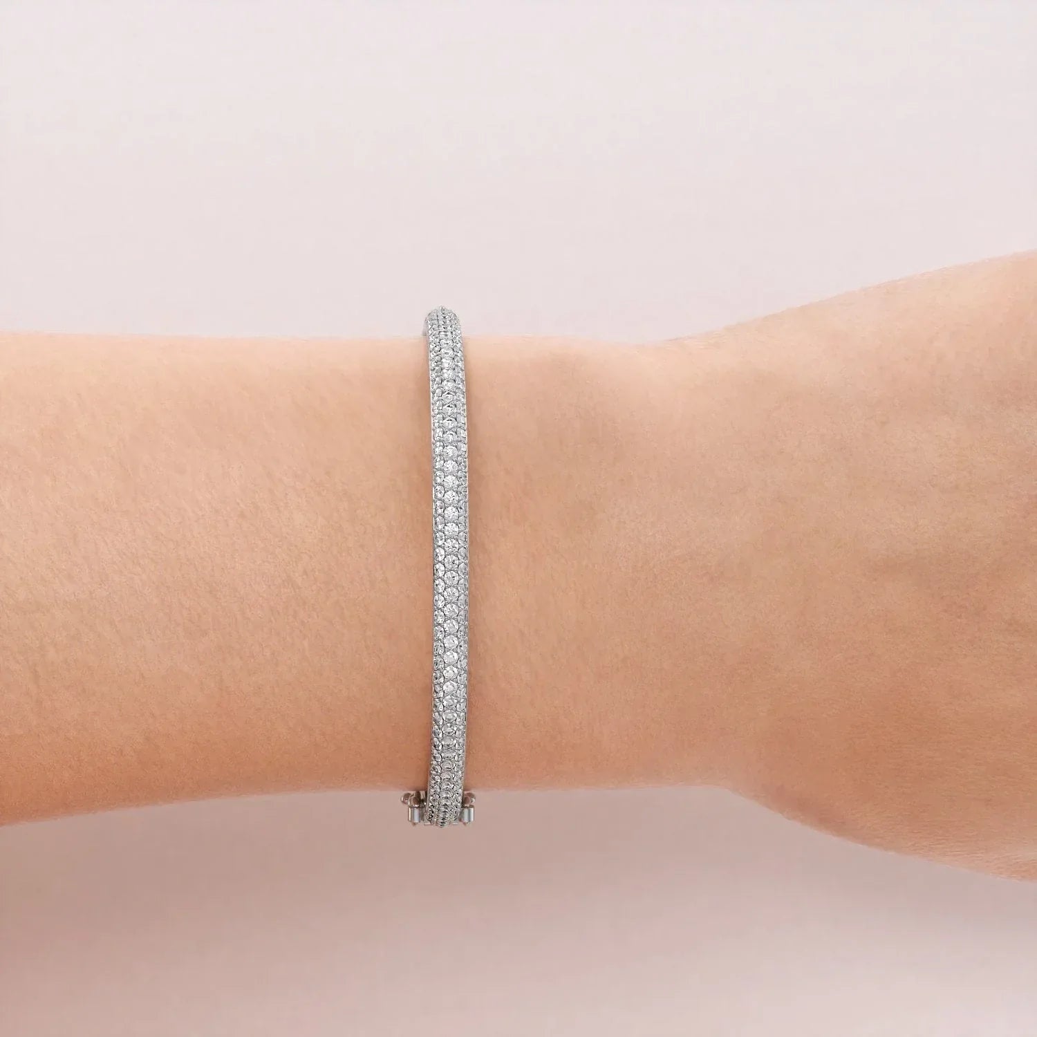 Round Lab-Grown Diamond 3 Row Bombe Bangle, EF Color, VS Clarity, IGI Certified