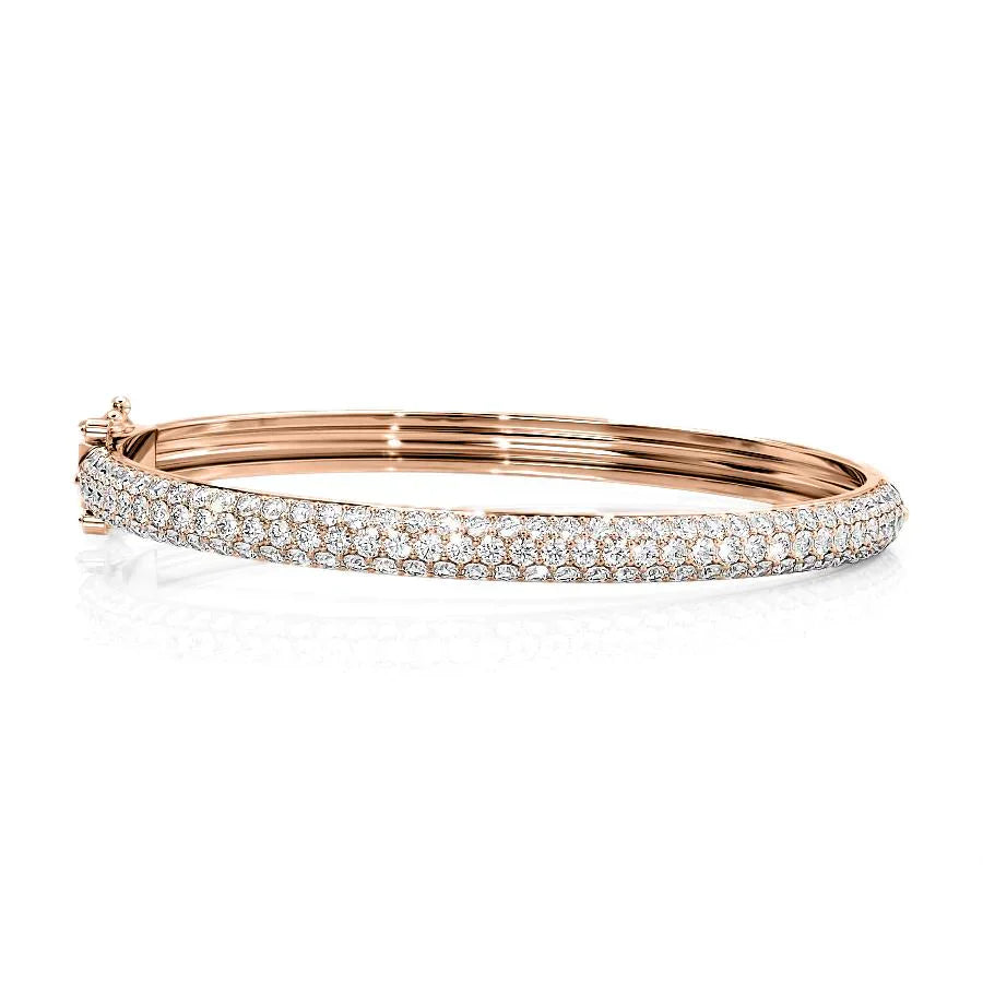Round Lab-Grown Diamond 3 Row Bombe Bangle, EF Color, VS Clarity, IGI Certified