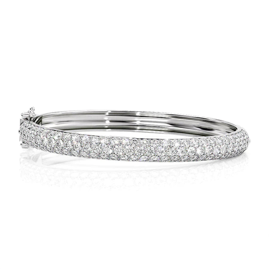 Round Lab-Grown Diamond 3 Row Bombe Bangle, EF Color, VS Clarity, IGI Certified
