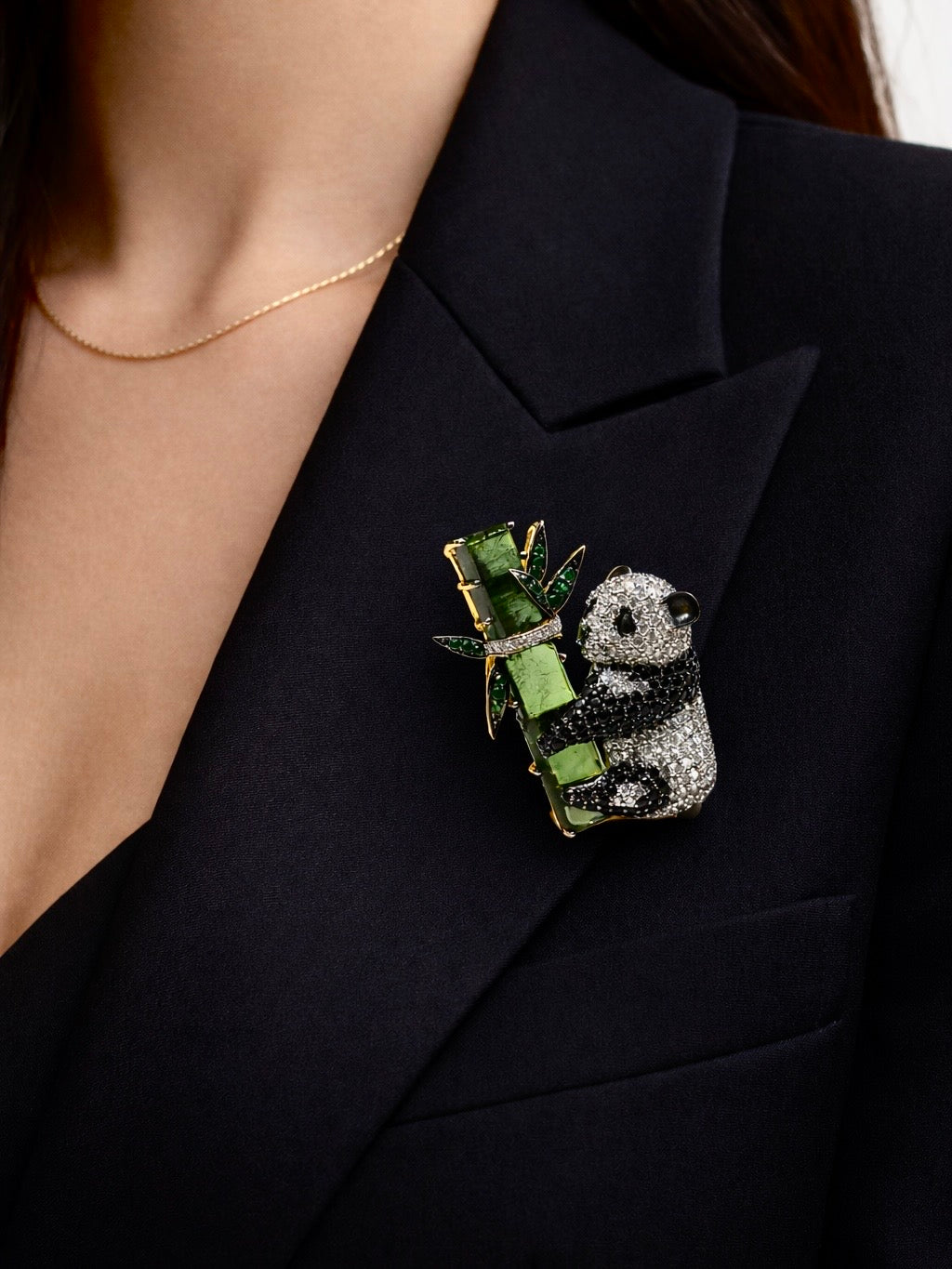 Panda Aurora Lab Grown Diamond Brooch | IGI Certified FG VVS-VS | 9KT Yellow Gold Luxury Statement Pin