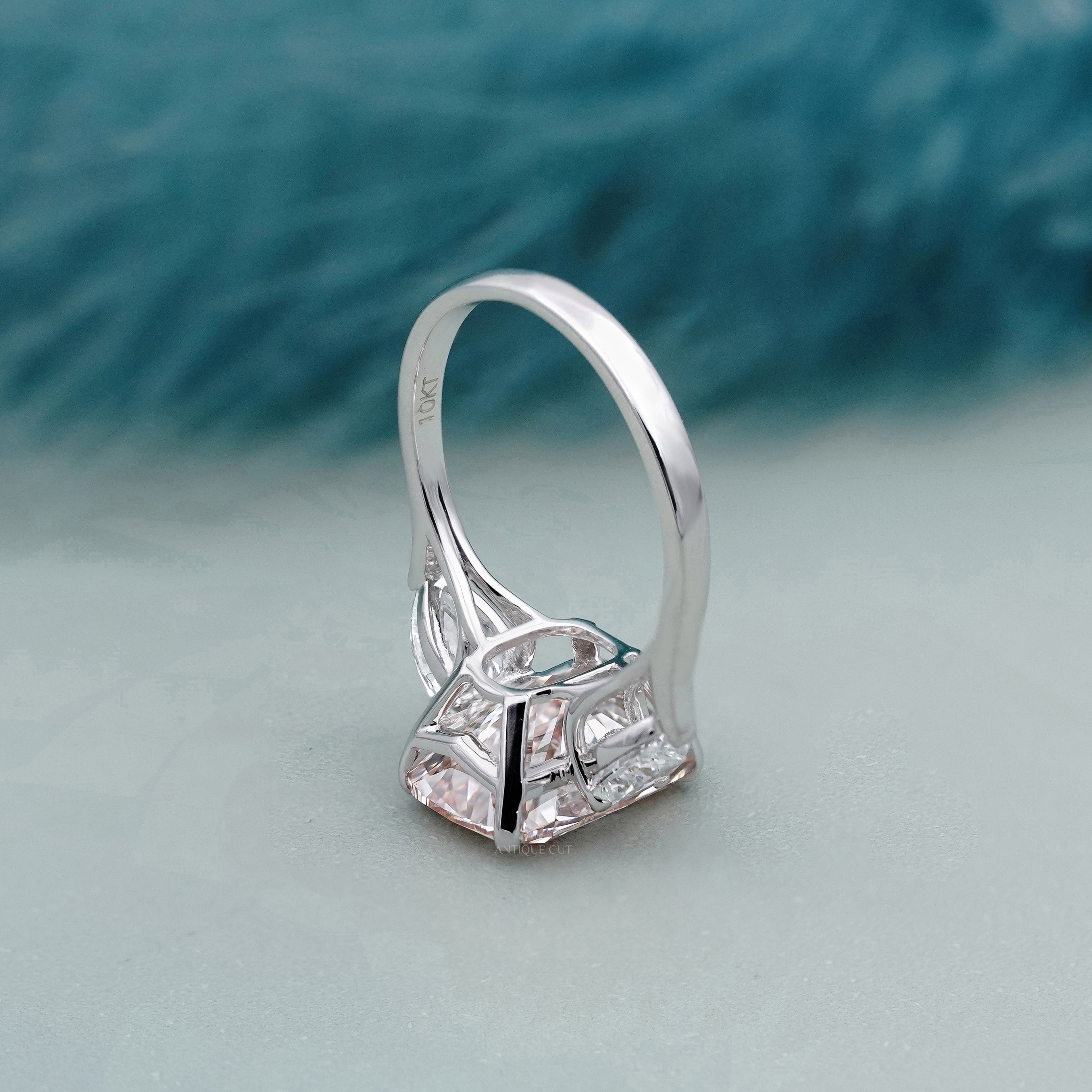 Fancy Pink Cushion 5.30tcw Lab Diamond Engagement Ring | Three Stone | IGI Certified