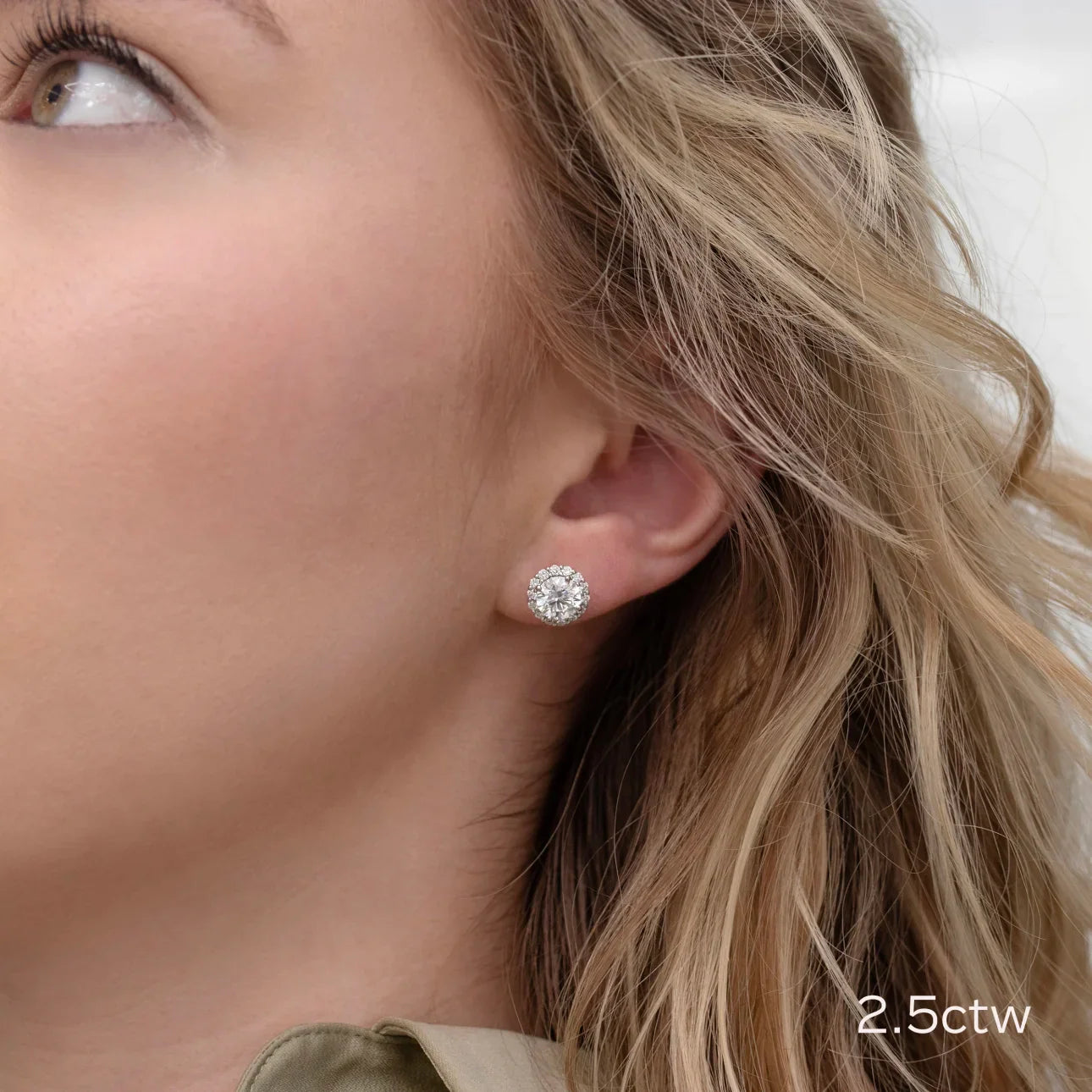 Round Lab Grown Diamond Cupcake Halo Studs Earring, EF Color, VS Clarity, IGI Certified