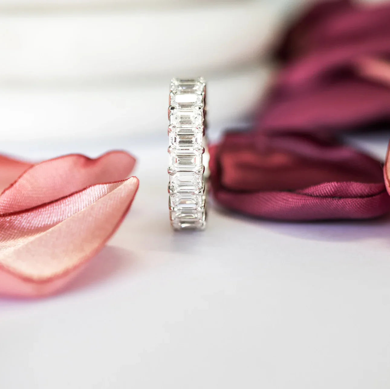 Emerald Lab Grown Diamond Emerald Eternity Band , EF Color , VS Clarity , IGI Certificate