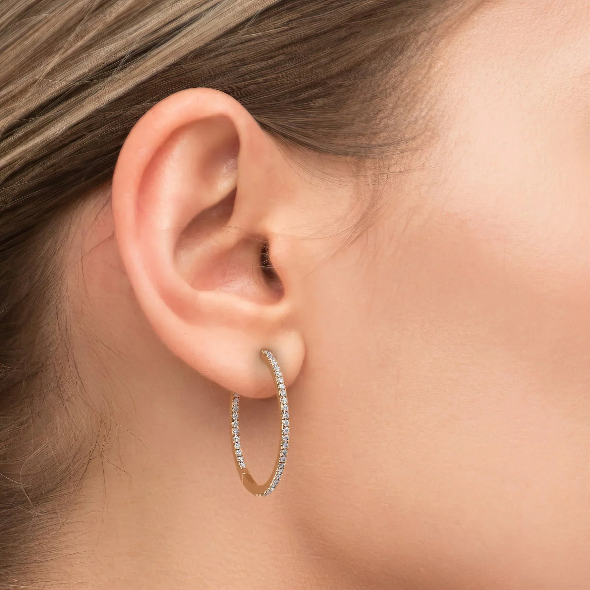 Round Lab Grown Diamond 30mm Inside Out Pave Hoops Earring, EF Color, VS Clarity, IGI Certified