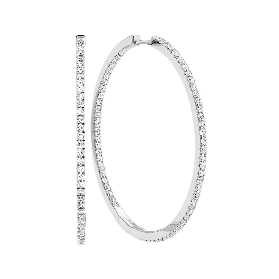 Round Lab Grown Diamond 40mm Inside Out Pave Hoops Earring, EF Color, VS Clarity, IGI Certified