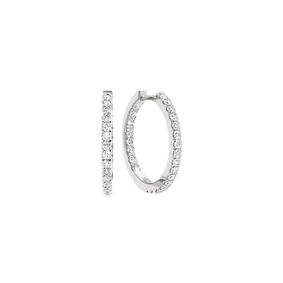 Round Lab Grown Diamond 20mm Inside Out Pave Hoops Earring, EF Color, VS Clarity, IGI Certified