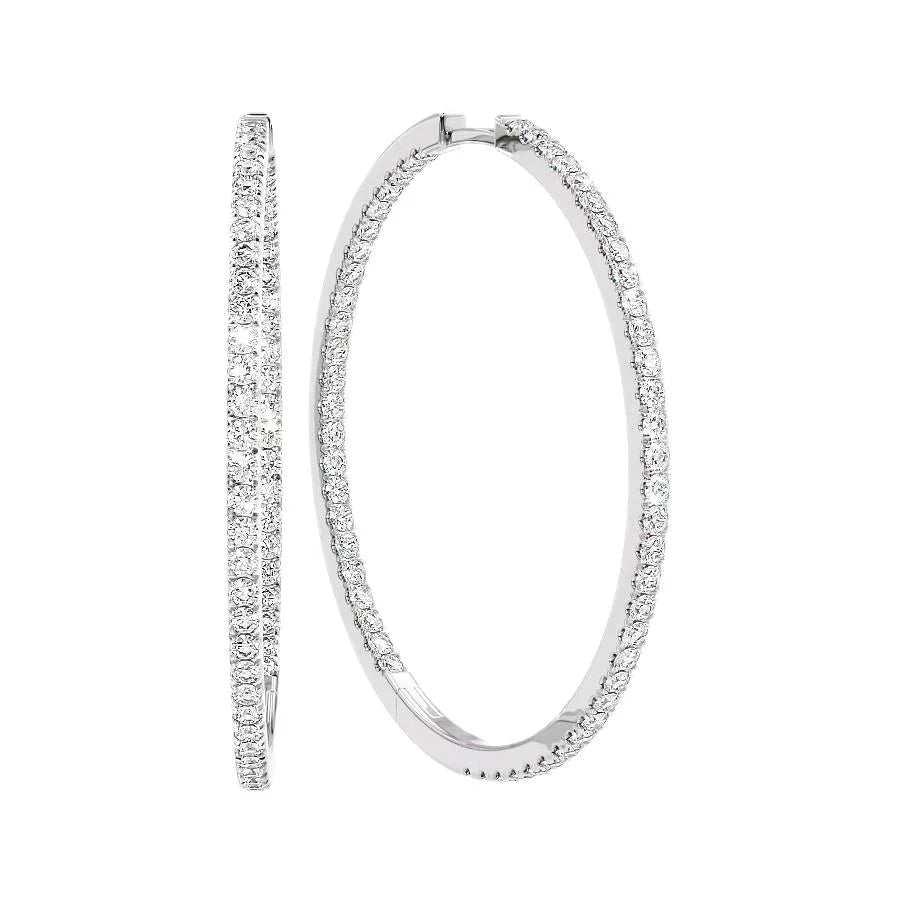 Round Lab Grown Diamond 40mm Inside Out Pave Hoops Earring, EF Color, VS Clarity, IGI Certified