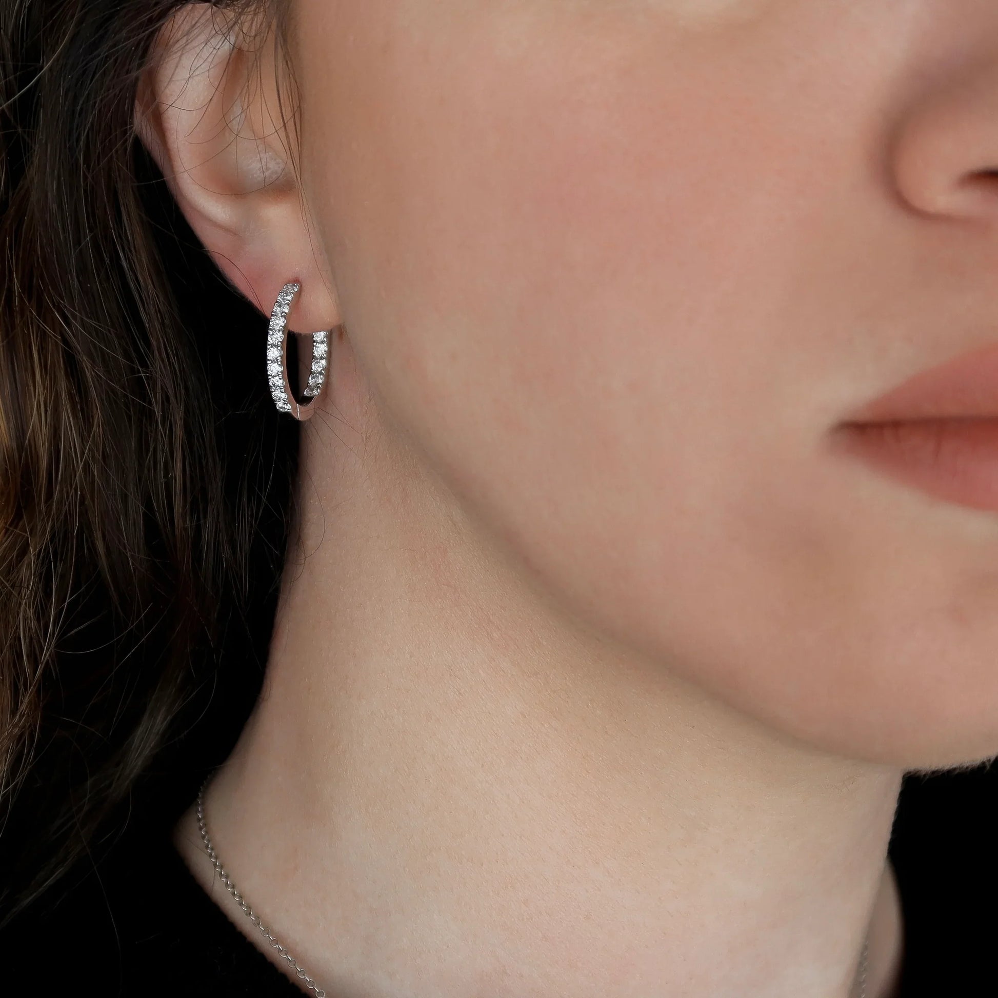 Round Lab Grown Diamond 20mm Inside Out Pave Hoops Earring, EF Color, VS Clarity, IGI Certified