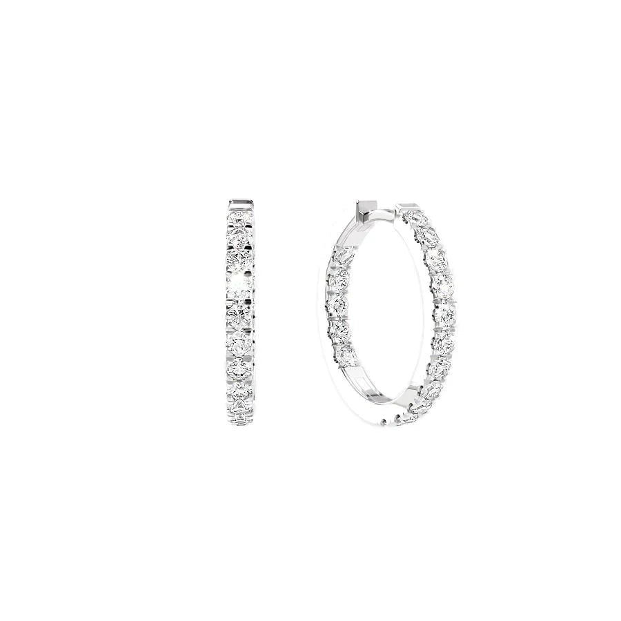 Round Lab Grown Diamond 20mm Inside Out Pave Hoops Earring, EF Color, VS Clarity, IGI Certified