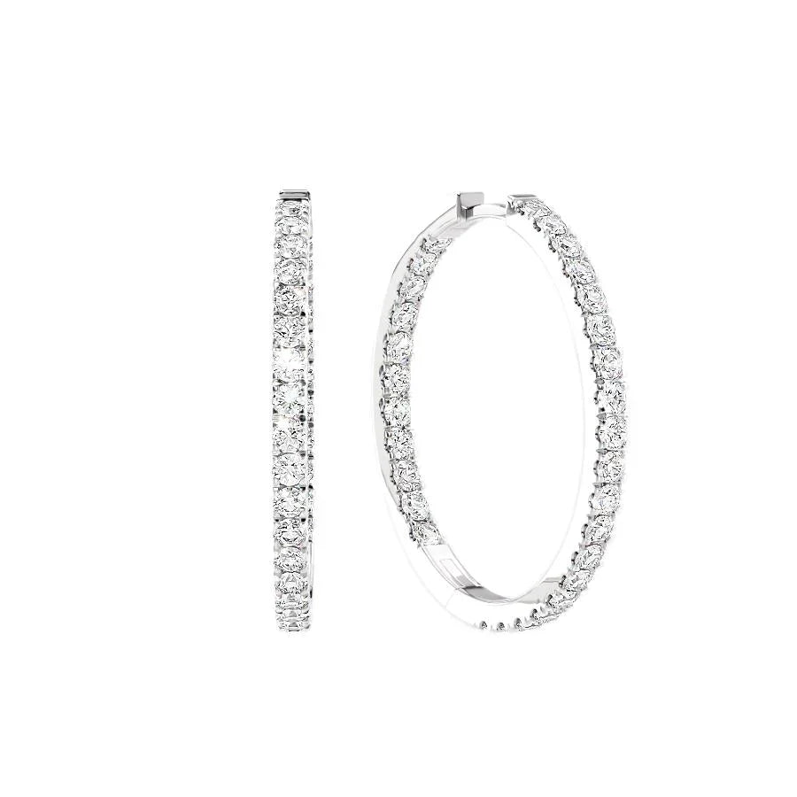 Round Lab Grown Diamond 30mm Inside Out Pave Hoops Earring, EF Color, VS Clarity, IGI Certified