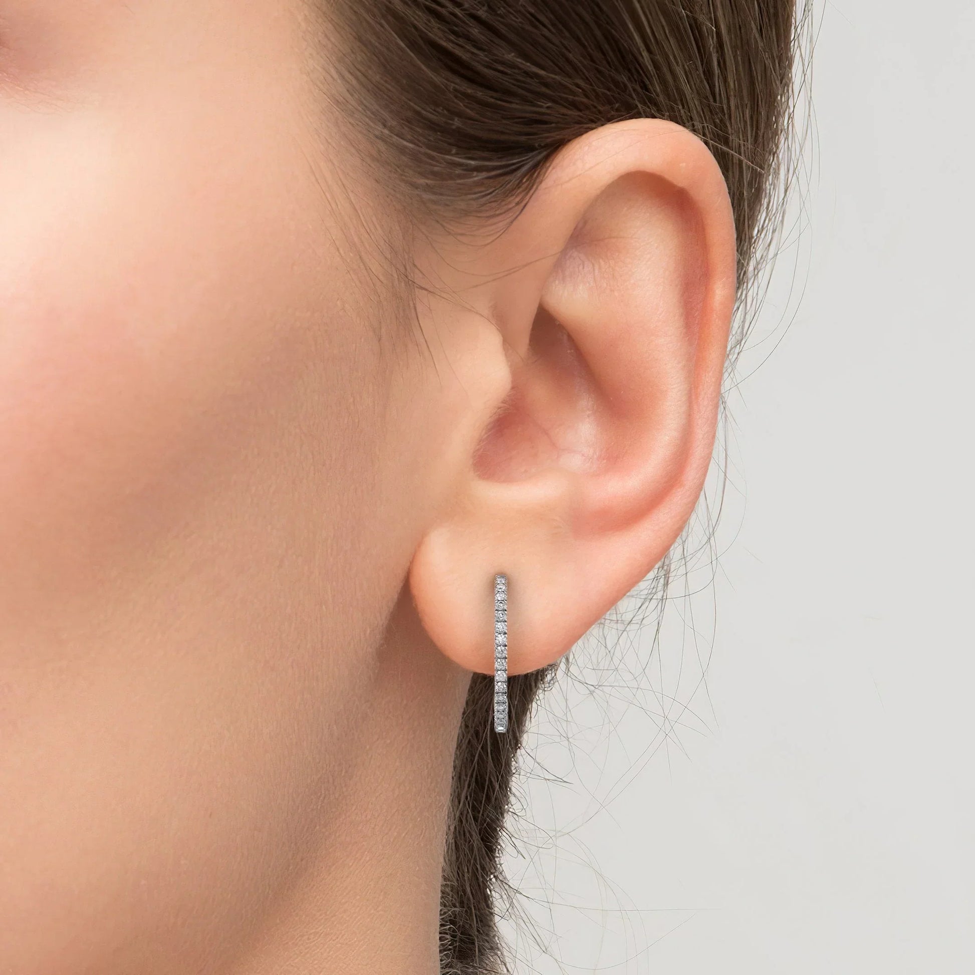 Round Lab Grown Diamond 20mm Pave Hoops Earrings, EF Color, VS Clarity, IGI Certified