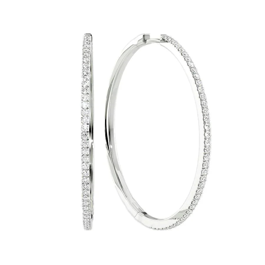 Round Lab Grown Diamond 40mm Pave Hoops Earring, EF Color, VS Clarity, IGI Certified