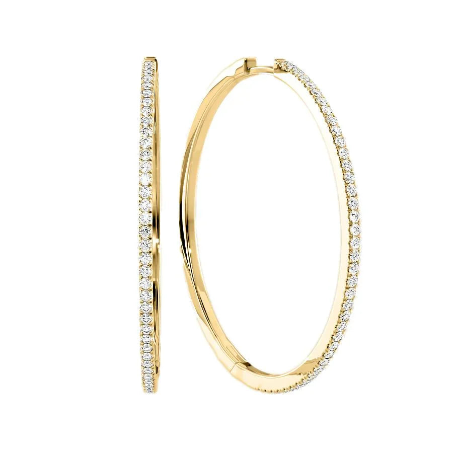 Round Lab Grown Diamond 40mm Pave Hoops Earring, EF Color, VS Clarity, IGI Certified