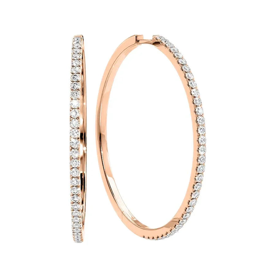 Round Lab Grown Diamond 40mm Pave Hoops Earring, EF Color, VS Clarity, IGI Certified