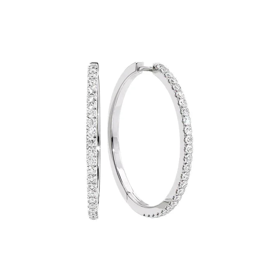 Round Lab Grown Diamond 30mm Pave Hoops Earring, EF Color, VS Clarity, IGI Certified