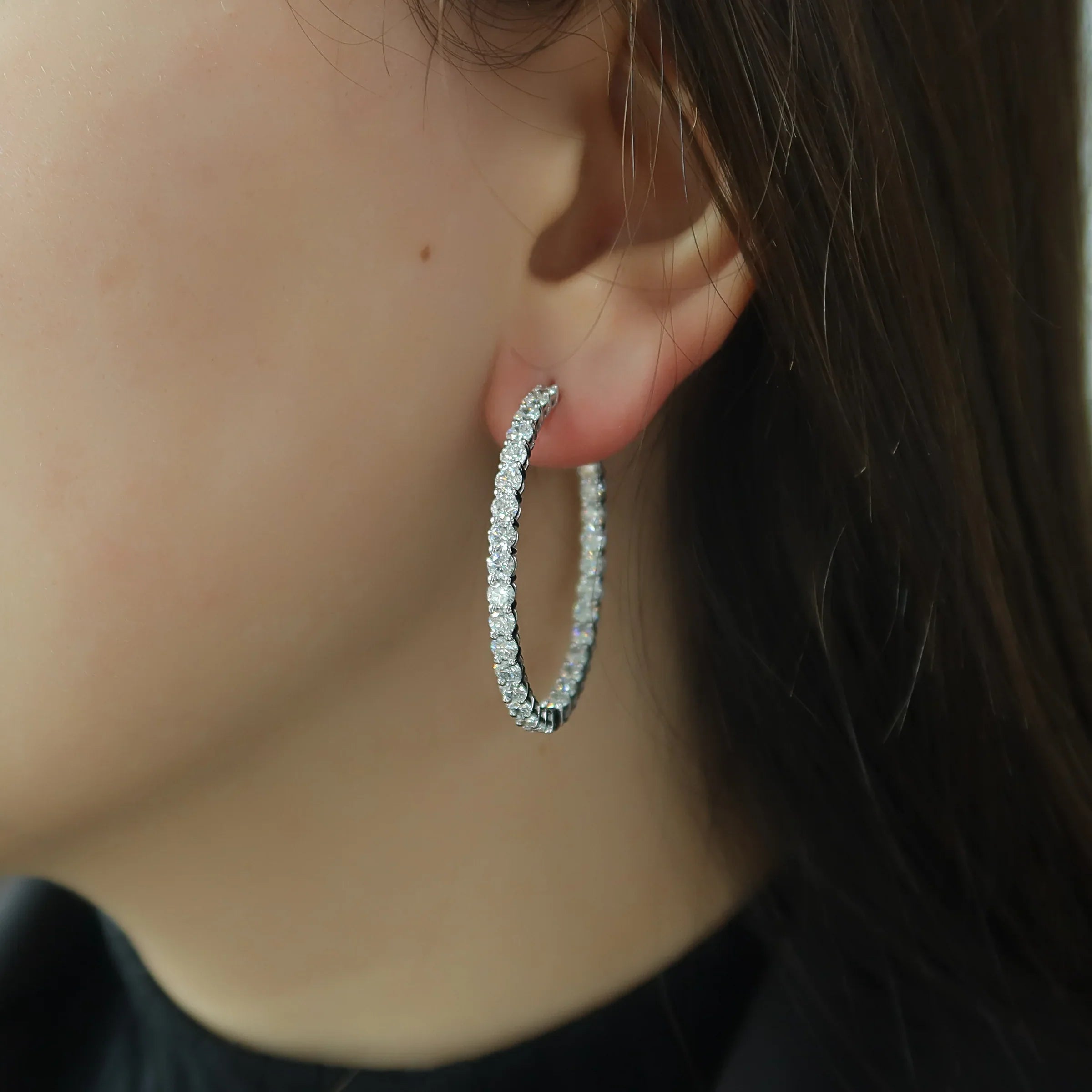 Round Lab Grown Diamond 40mm Eternity Pave Hoops Earring, EF Color, VS Clarity, IGI Certified