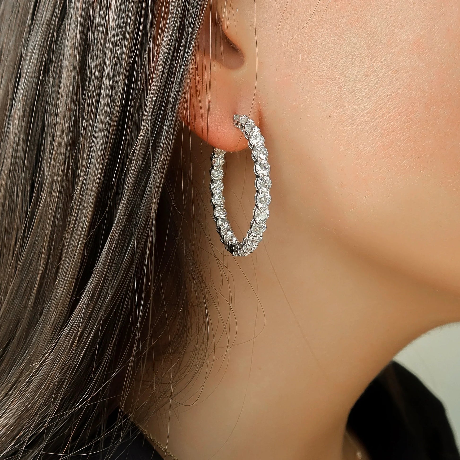 Round Lab Grown Diamond 40mm Eternity Pave Hoops Earring, EF Color, VS Clarity, IGI Certified