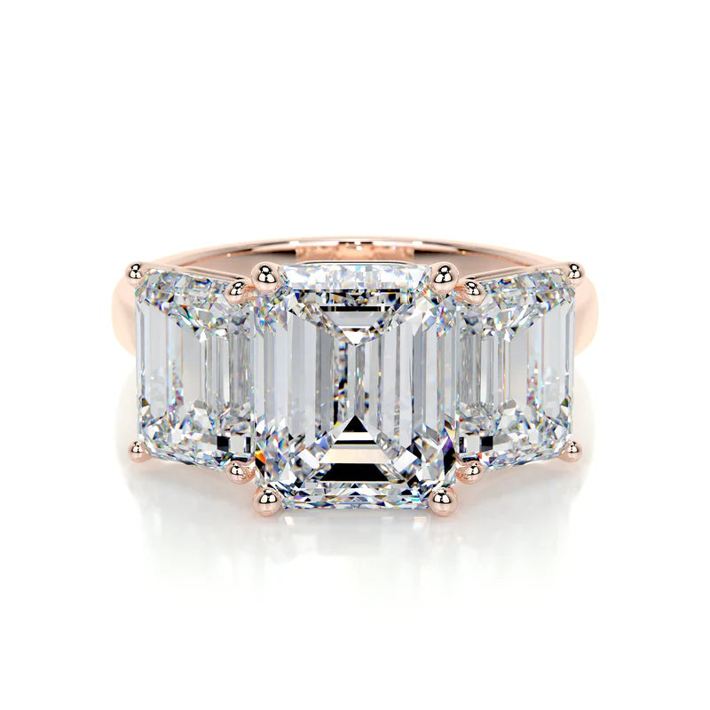 Rose :: emerald three stone lab grown diamond engagement ring baguette side stones