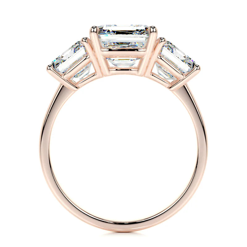 Rose :: emerald cut three stone lab grown diamond ring timeless elegant engagement ring