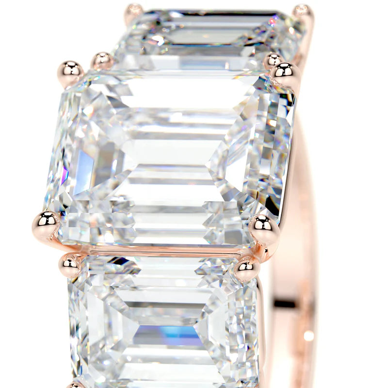 Rose :: premium emerald lab diamond three stone ring IGI certified bridal jewelry