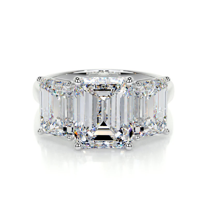 White :: Neravique emerald lab grown diamond three stone ring IGI certified engagement ring