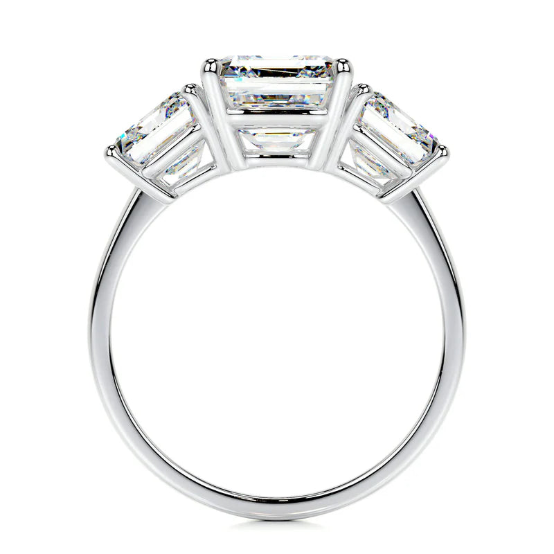 White :: IGI certified emerald lab diamond three stone ring luxury engagement ring