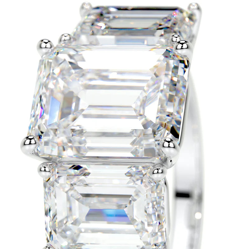 White :: Neravique emerald cut three stone lab grown diamond ring elegant bridal jewelry
