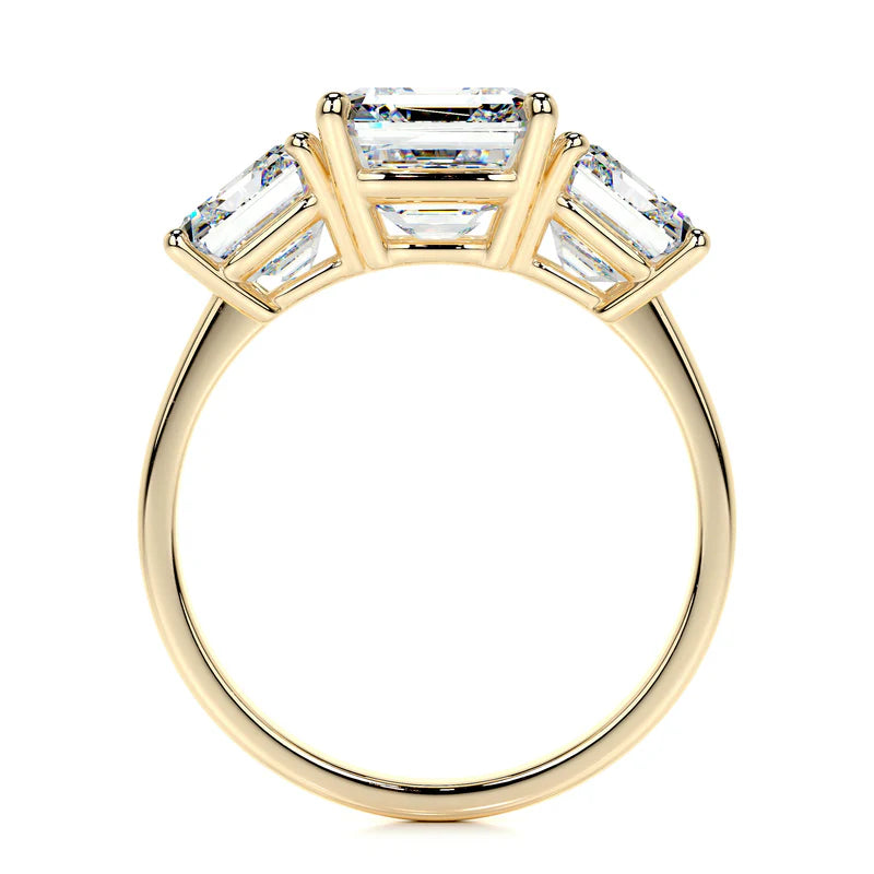 Yellow :: fine jewelry emerald cut three stone lab grown diamond ring women engagement