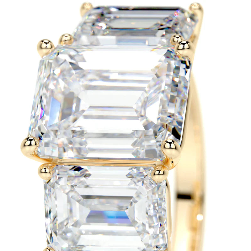 Yellow :: sustainable emerald lab grown diamond three stone ring eco friendly jewelry