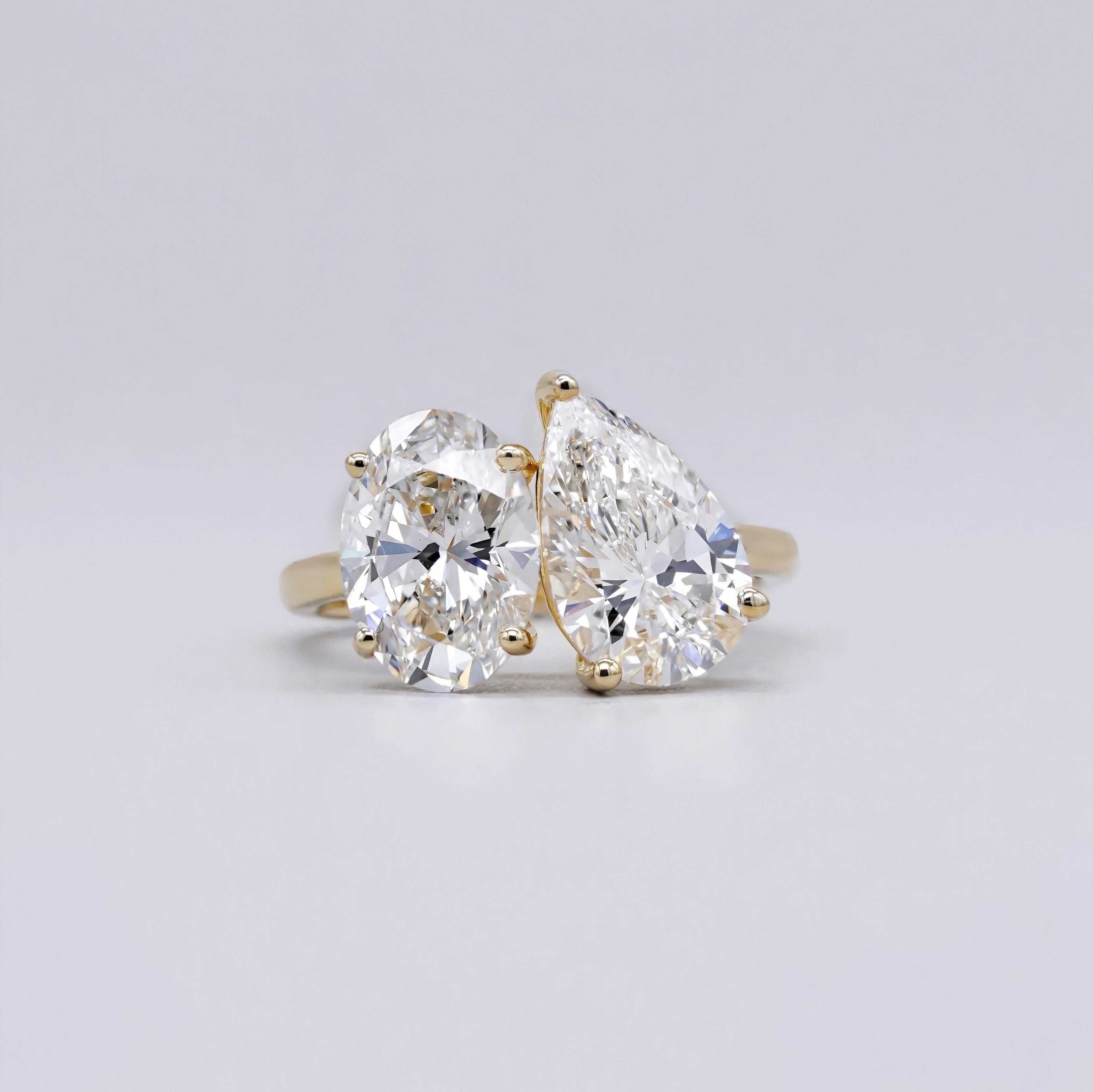 4.00tcw Toi Et Moi Lab Grown Diamond Engagement Ring | 2.00ct Oval + 2.00ct Pear | IGI Certified DEF | Yellow Gold
